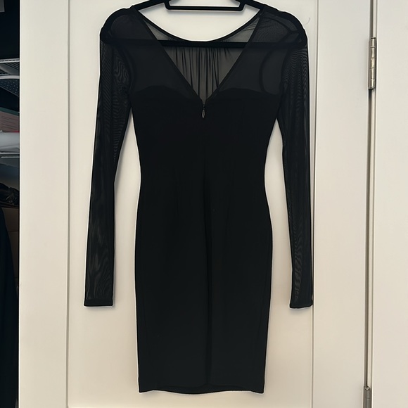 NWT BCBGeneration black bodycon dress with sheer sleeves and neckline, size 0 - Picture 5 of 8